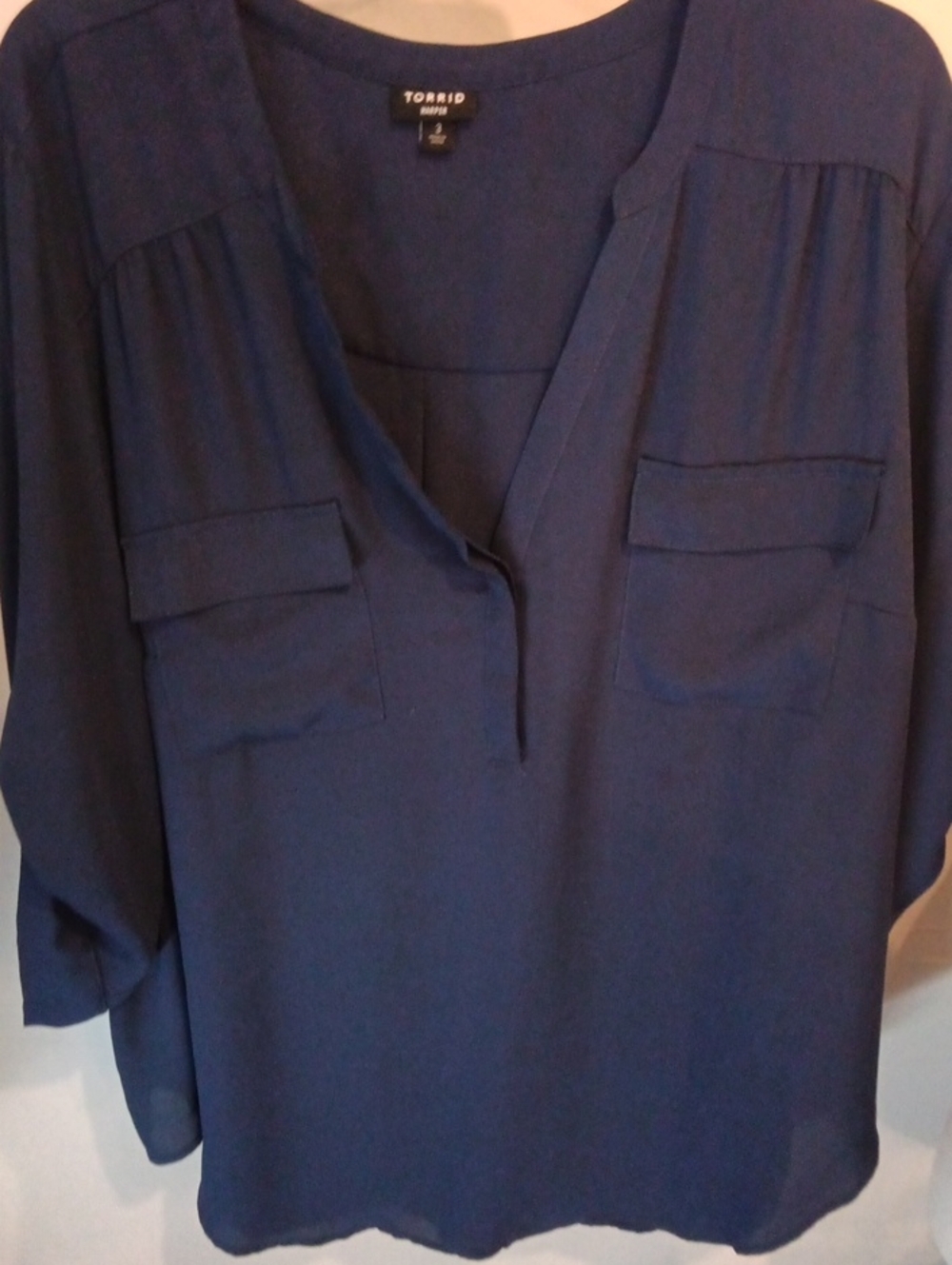 torrid Navy Button-Detail Split V-Neck Tunic